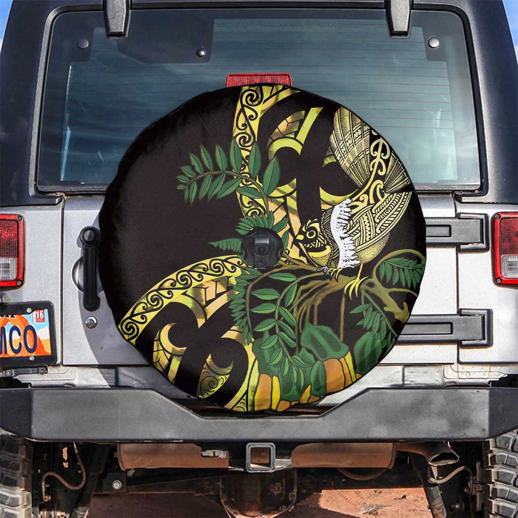 Yellow New Zealand Kowhai And Piwakawaka Spare Tire Cover Maori Ngaru Paua Shell LT14 Yellow - Polynesian Pride
