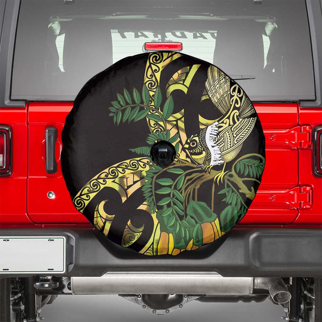 Yellow New Zealand Kowhai And Piwakawaka Spare Tire Cover Maori Ngaru Paua Shell LT14 - Polynesian Pride