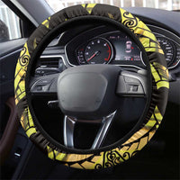 Yellow New Zealand Kowhai And Piwakawaka Steering Wheel Cover Maori Ngaru Paua Shell LT14 - Polynesian Pride