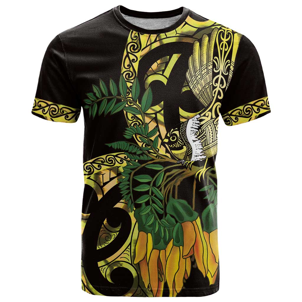 Yellow New Zealand Kowhai And Piwakawaka T Shirt Maori Ngaru Paua Shell