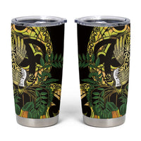 Yellow New Zealand Kowhai And Piwakawaka Tumbler Cup Maori Ngaru Paua Shell LT14 Yellow - Polynesian Pride