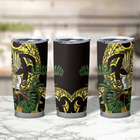 Yellow New Zealand Kowhai And Piwakawaka Tumbler Cup Maori Ngaru Paua Shell LT14 - Polynesian Pride