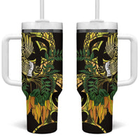 Yellow New Zealand Kowhai And Piwakawaka Tumbler With Handle Maori Ngaru Paua Shell LT14 One Size: 40 oz Yellow - Polynesian Pride
