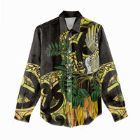 Yellow New Zealand Kowhai And Piwakawaka Women Casual Shirt Maori Ngaru Paua Shell LT14 - Polynesian Pride