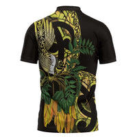 Yellow New Zealand Kowhai And Piwakawaka Zipper Polo Shirt Maori Ngaru Paua Shell LT14 - Polynesian Pride