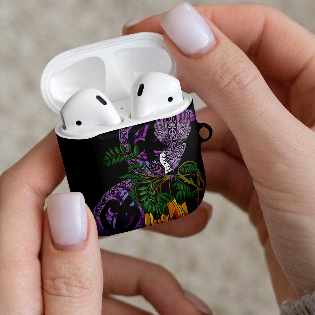 Purple New Zealand Kowhai And Piwakawaka AirPods Case Maori Ngaru Paua Shell LT14 - Polynesian Pride