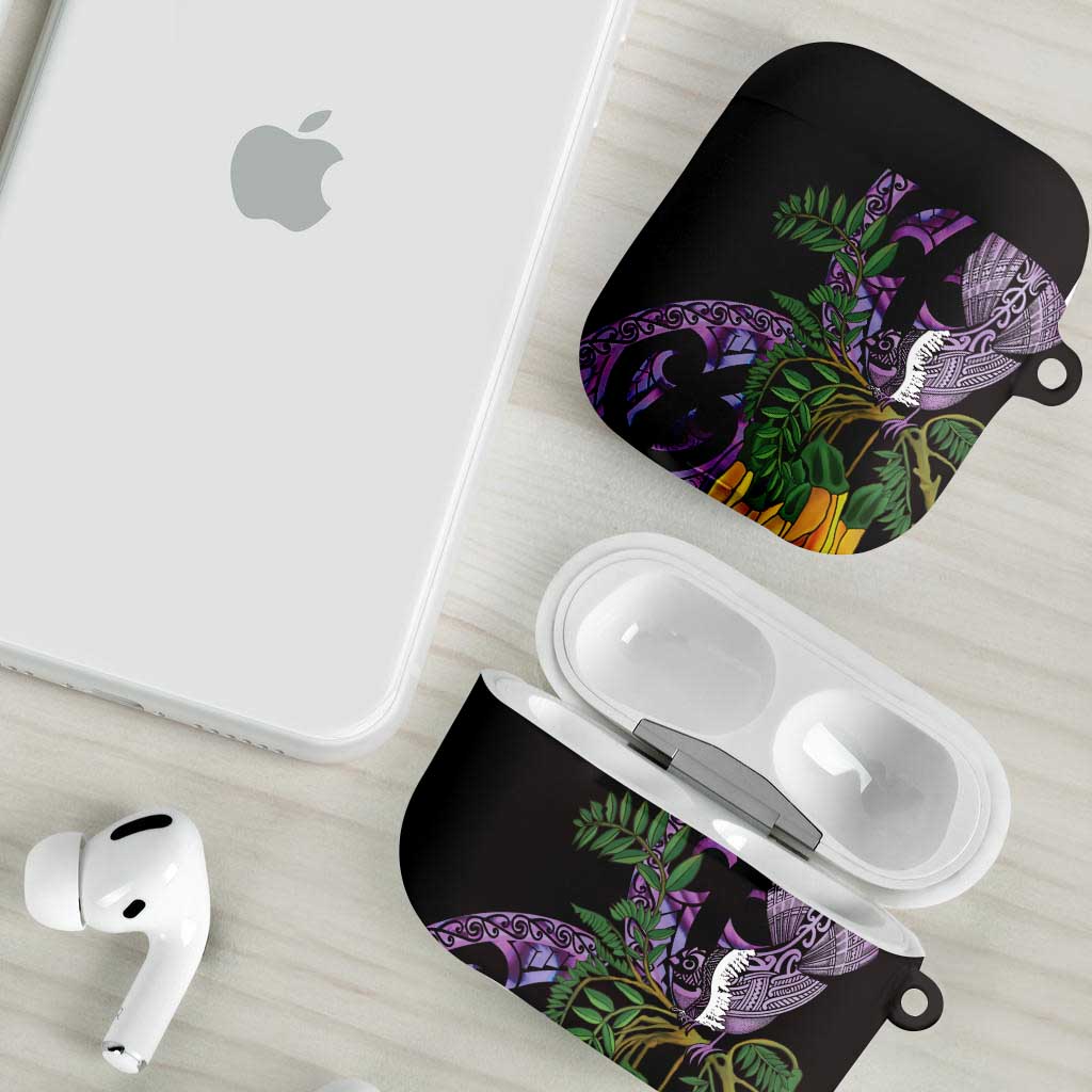 Purple New Zealand Kowhai And Piwakawaka AirPods Case Maori Ngaru Paua Shell LT14 - Polynesian Pride
