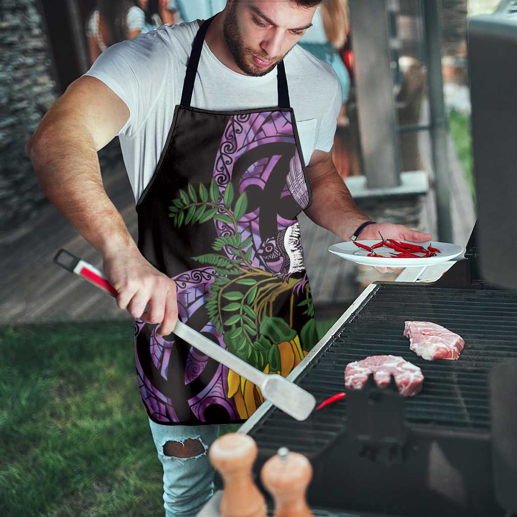 Purple New Zealand Kowhai And Piwakawaka Apron Maori Ngaru Paua Shell - Polynesian Pride