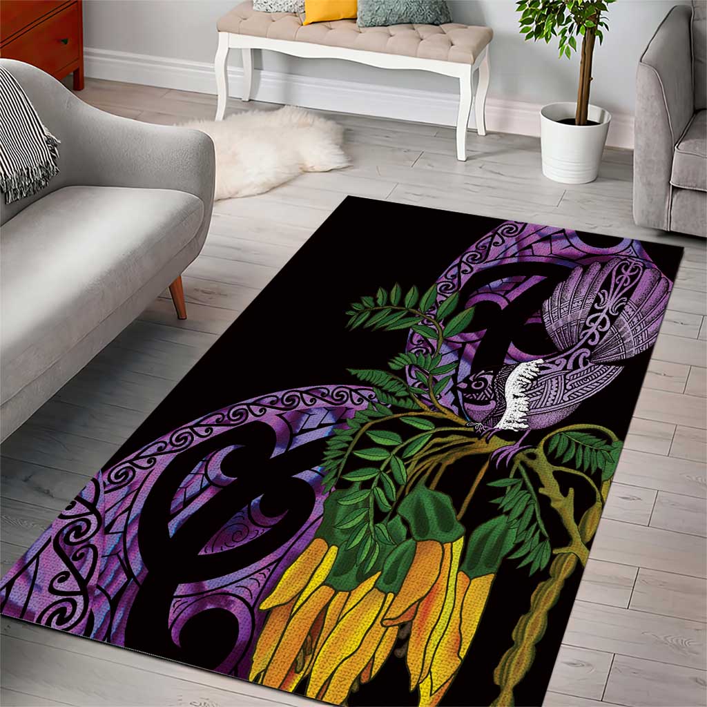 Purple New Zealand Kowhai And Piwakawaka Area Rug Maori Ngaru Paua Shell LT14 - Polynesian Pride