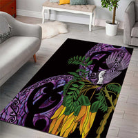 Purple New Zealand Kowhai And Piwakawaka Area Rug Maori Ngaru Paua Shell LT14 - Polynesian Pride