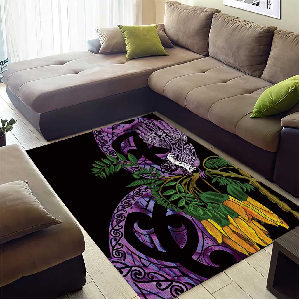 Purple New Zealand Kowhai And Piwakawaka Area Rug Maori Ngaru Paua Shell LT14 - Polynesian Pride