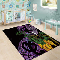 Purple New Zealand Kowhai And Piwakawaka Area Rug Maori Ngaru Paua Shell LT14 - Polynesian Pride