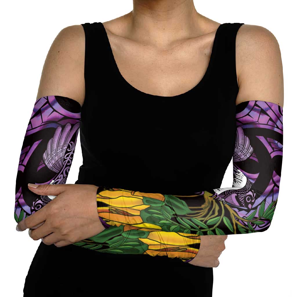 Purple New Zealand Kowhai And Piwakawaka Arm Sleeves Maori Ngaru Paua Shell LT14 - Polynesian Pride