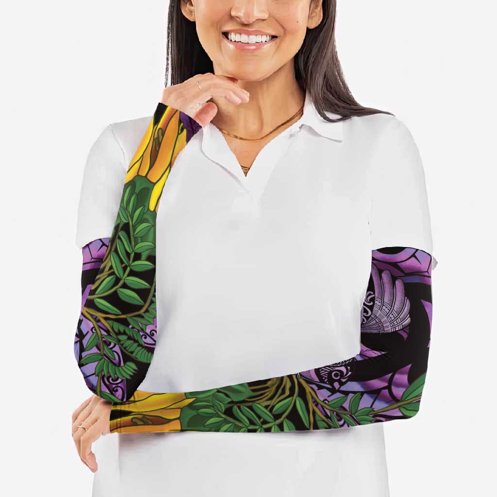 Purple New Zealand Kowhai And Piwakawaka Arm Sleeves Maori Ngaru Paua Shell LT14 - Polynesian Pride