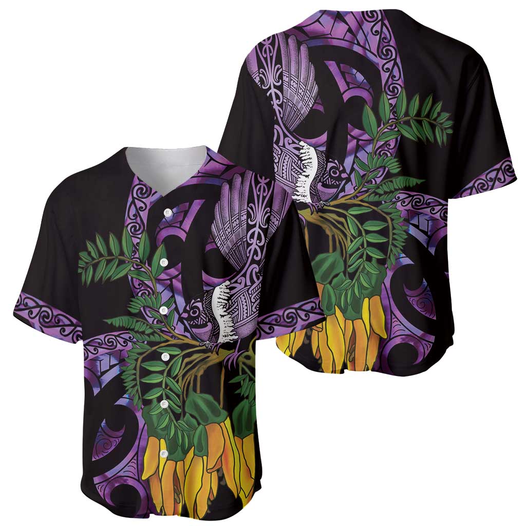 Purple New Zealand Kowhai And Piwakawaka Baseball Jersey Maori Ngaru Paua Shell LT14 - Polynesian Pride