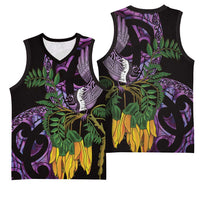 Purple New Zealand Kowhai And Piwakawaka Basketball Jersey Maori Ngaru Paua Shell LT14 - Polynesian Pride
