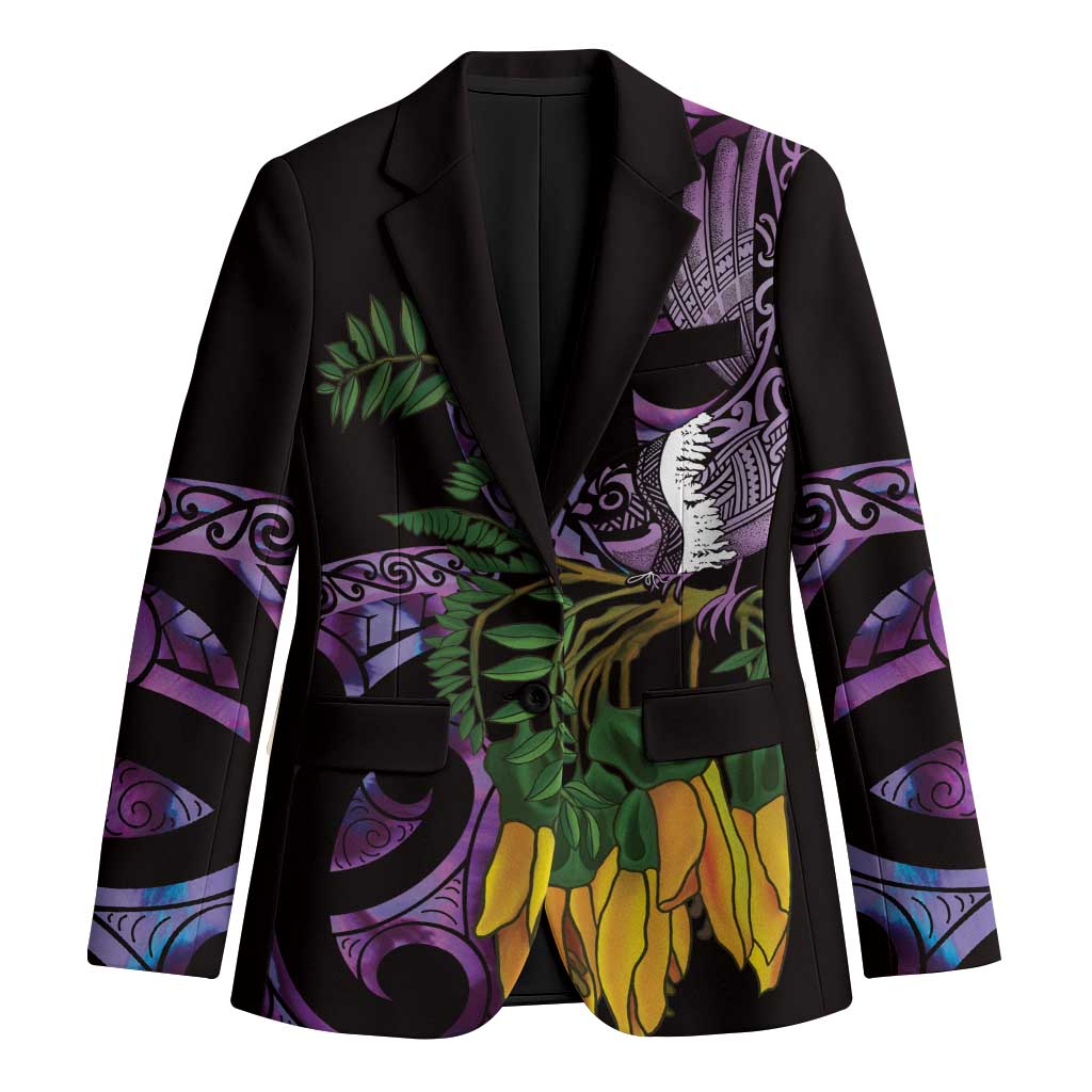 Purple New Zealand Kowhai And Piwakawaka Blazer Maori Ngaru Paua Shell - Polynesian Pride
