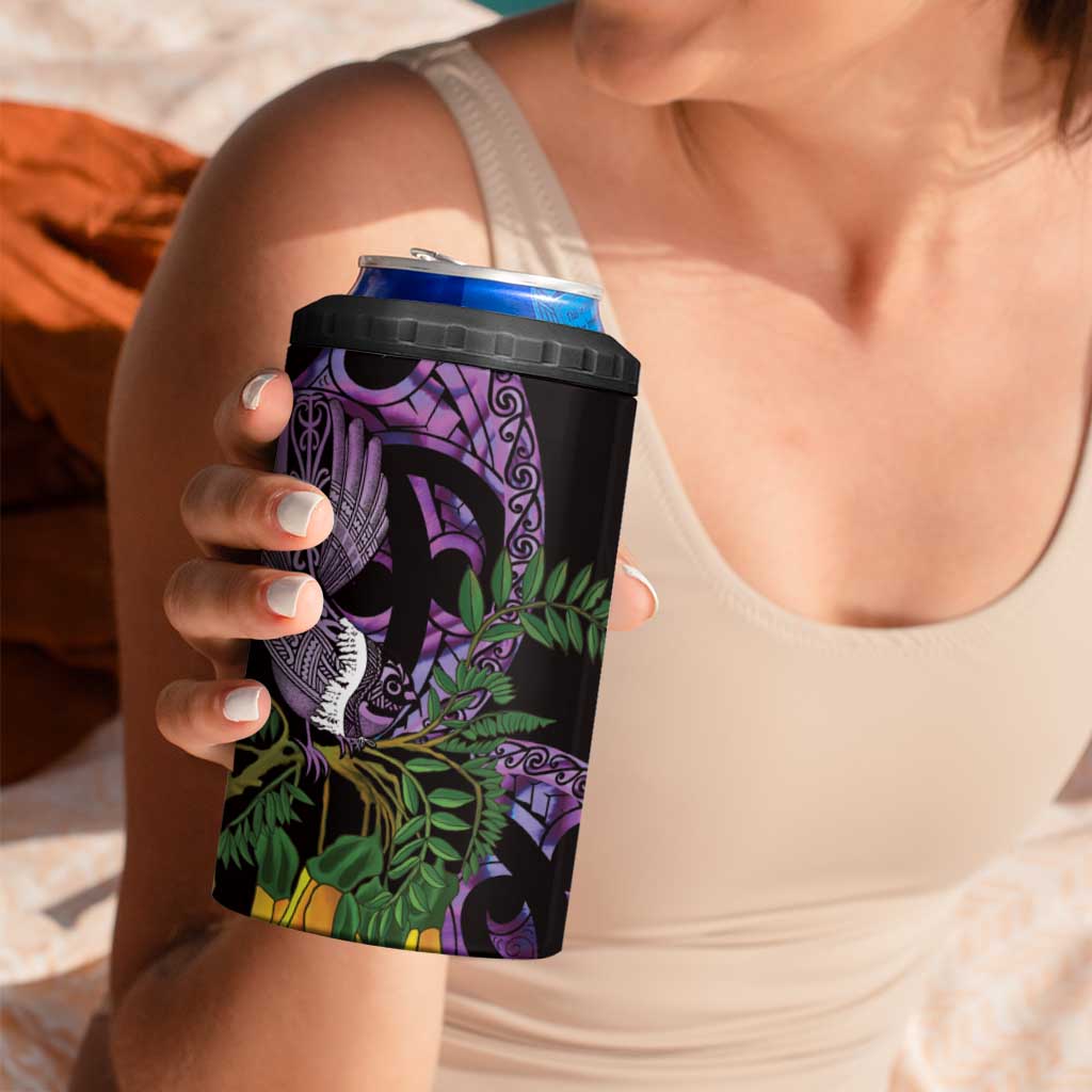 Purple New Zealand Kowhai And Piwakawaka 4 in 1 Can Cooler Tumbler Maori Ngaru Paua Shell LT14 - Polynesian Pride