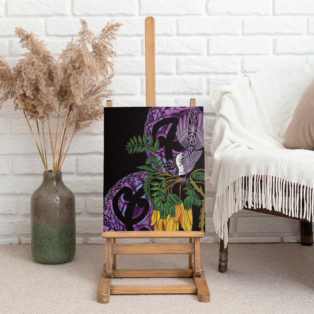 Purple New Zealand Kowhai And Piwakawaka Canvas Wall Art Maori Ngaru Paua Shell LT14 - Polynesian Pride