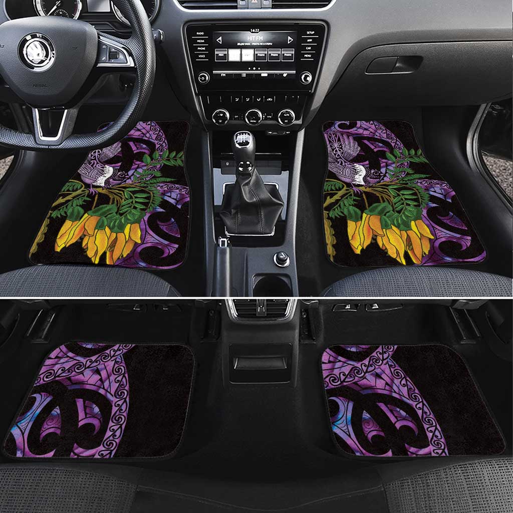 Purple New Zealand Kowhai And Piwakawaka Car Mats Maori Ngaru Paua Shell LT14 Set 4pcs Purple - Polynesian Pride