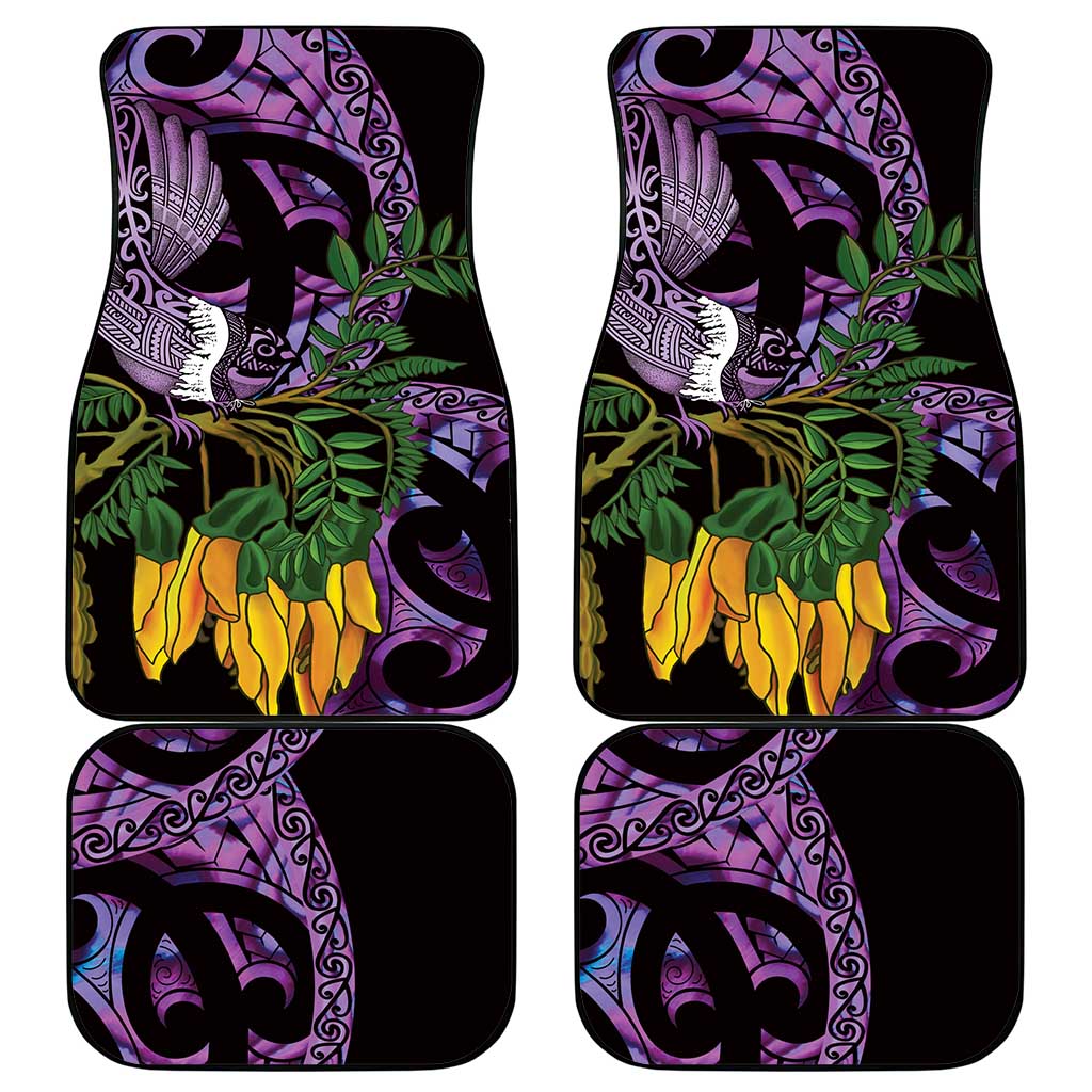 Purple New Zealand Kowhai And Piwakawaka Car Mats Maori Ngaru Paua Shell LT14 - Polynesian Pride
