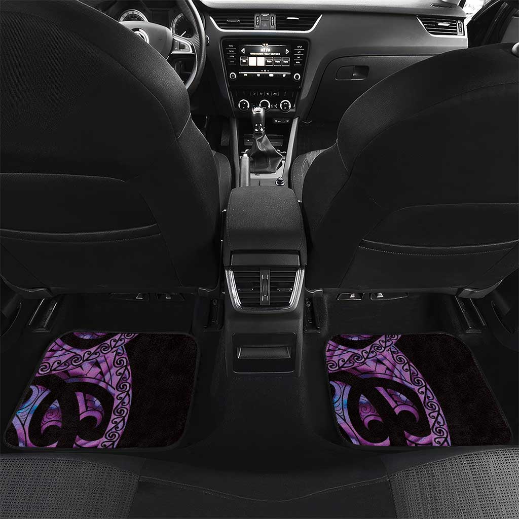 Purple New Zealand Kowhai And Piwakawaka Car Mats Maori Ngaru Paua Shell LT14 Set 2pcs - Back Purple - Polynesian Pride