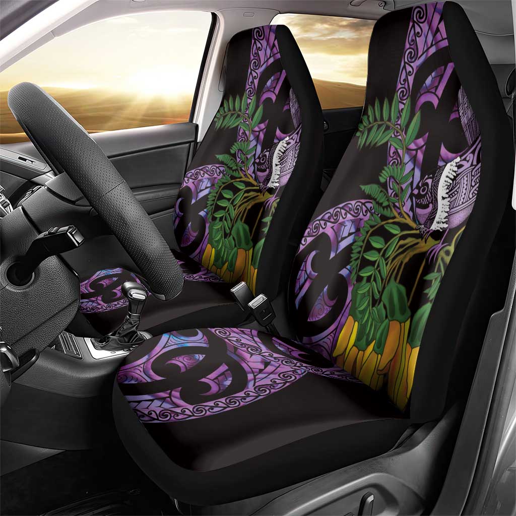 Purple New Zealand Kowhai And Piwakawaka Car Seat Cover Maori Ngaru Paua Shell LT14 - Polynesian Pride