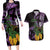 Purple New Zealand Kowhai And Piwakawaka Couples Matching Long Sleeve Bodycon Dress and Hawaiian Shirt Maori Ngaru Paua Shell