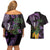 Purple New Zealand Kowhai And Piwakawaka Couples Matching Off Shoulder Short Dress and Hawaiian Shirt Maori Ngaru Paua Shell