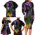 Purple New Zealand Kowhai And Piwakawaka Family Matching Long Sleeve Bodycon Dress and Hawaiian Shirt Maori Ngaru Paua Shell