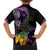 Purple New Zealand Kowhai And Piwakawaka Family Matching Short Sleeve Bodycon Dress and Hawaiian Shirt Maori Ngaru Paua Shell