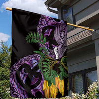 Purple New Zealand Kowhai And Piwakawaka Garden Flag Maori Ngaru Paua Shell LT14 - Polynesian Pride