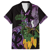Purple New Zealand Kowhai And Piwakawaka Hawaiian Shirt Maori Ngaru Paua Shell LT14 Purple - Polynesian Pride
