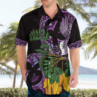 Purple New Zealand Kowhai And Piwakawaka Hawaiian Shirt Maori Ngaru Paua Shell LT14 - Polynesian Pride