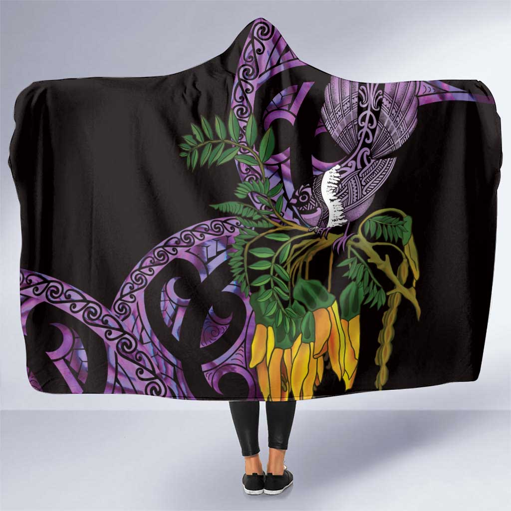 Purple New Zealand Kowhai And Piwakawaka Hooded Blanket Maori Ngaru Paua Shell LT14 One Size Purple - Polynesian Pride