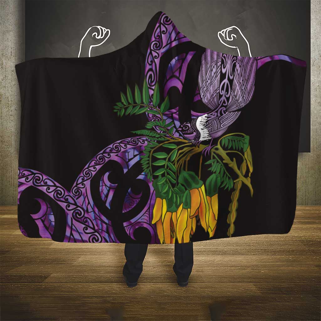 Purple New Zealand Kowhai And Piwakawaka Hooded Blanket Maori Ngaru Paua Shell LT14 - Polynesian Pride