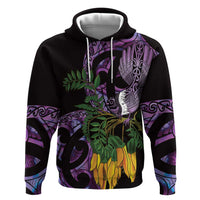Purple New Zealand Kowhai And Piwakawaka Hoodie Maori Ngaru Paua Shell LT14 Pullover Hoodie Purple - Polynesian Pride