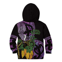 Purple New Zealand Kowhai And Piwakawaka Kid Hoodie Maori Ngaru Paua Shell LT14 - Polynesian Pride