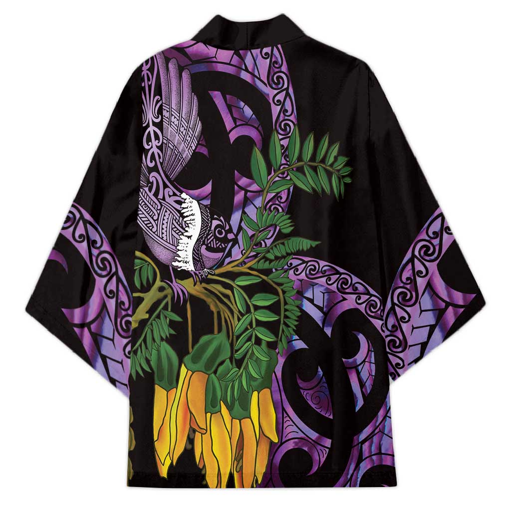 Purple New Zealand Kowhai And Piwakawaka Kimono Maori Ngaru Paua Shell LT14 - Polynesian Pride