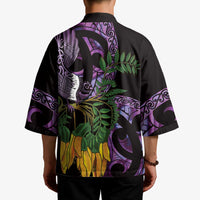 Purple New Zealand Kowhai And Piwakawaka Kimono Maori Ngaru Paua Shell LT14 - Polynesian Pride