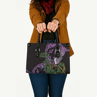 Purple New Zealand Kowhai And Piwakawaka Leather Bag Maori Ngaru Paua Shell LT14 - Polynesian Pride