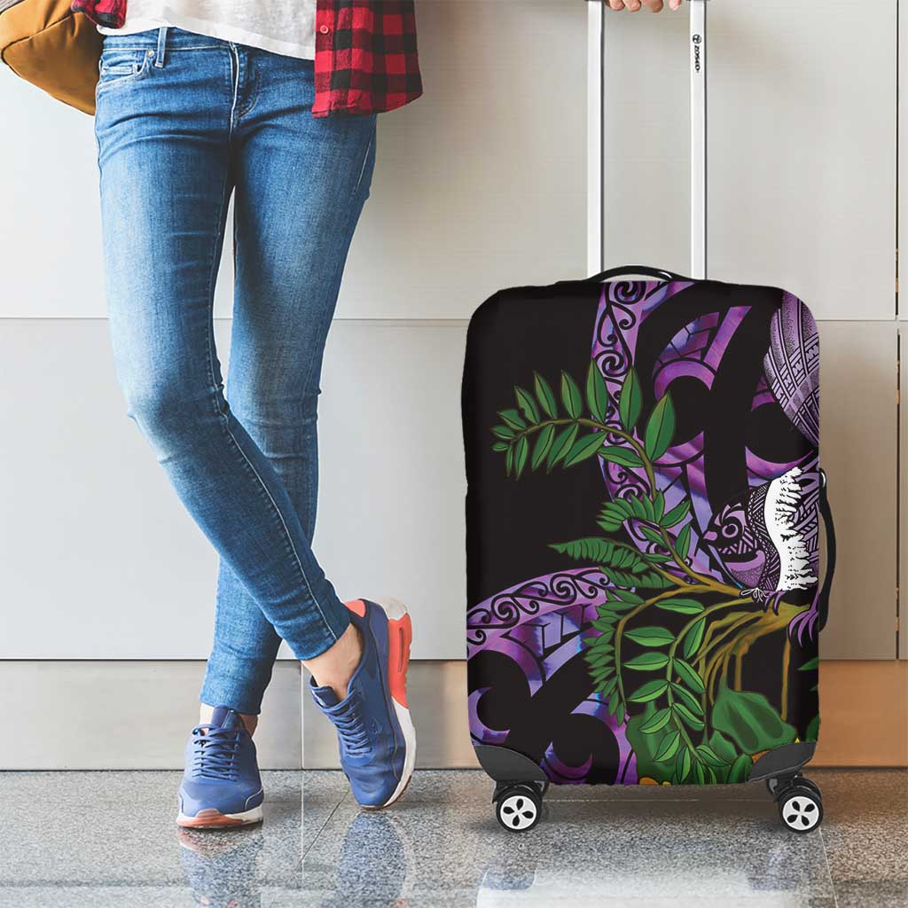Purple New Zealand Kowhai And Piwakawaka Luggage Cover Maori Ngaru Paua Shell LT14 - Polynesian Pride