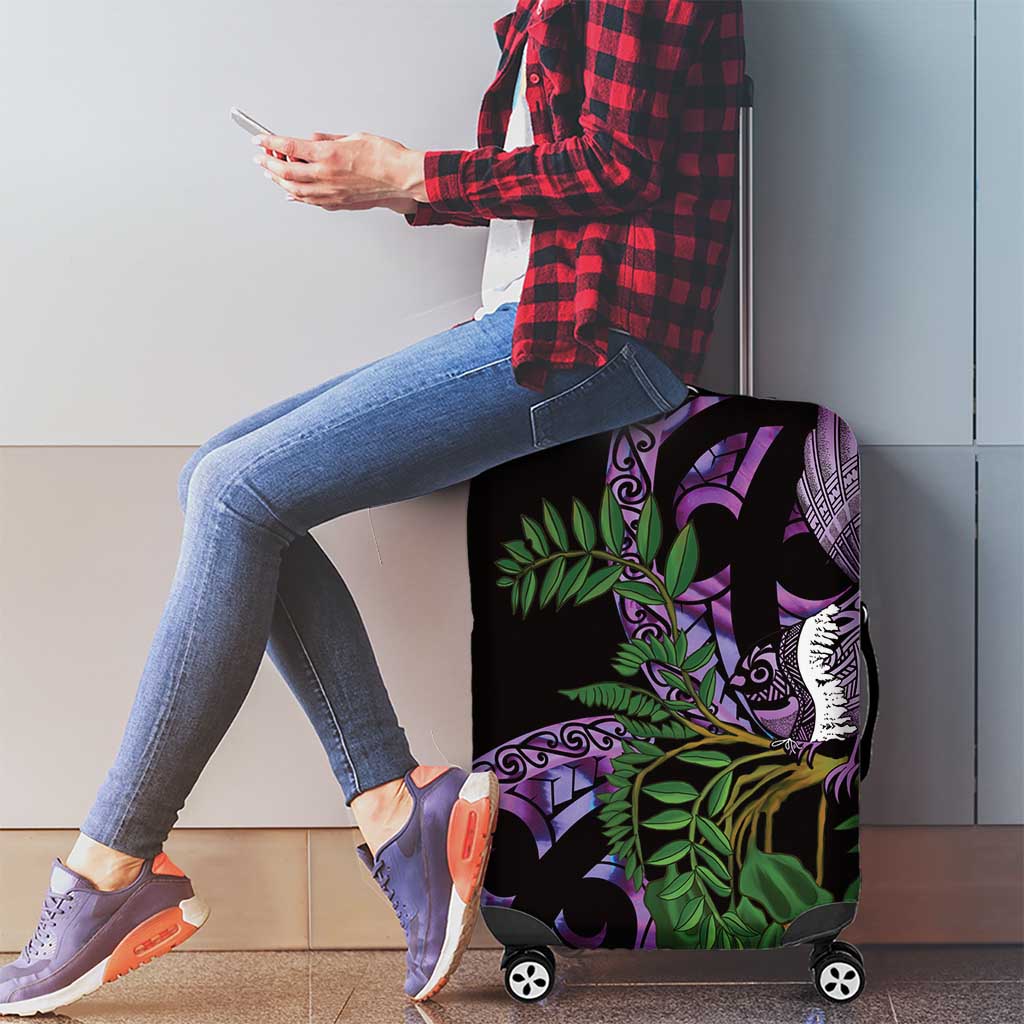 Purple New Zealand Kowhai And Piwakawaka Luggage Cover Maori Ngaru Paua Shell LT14 - Polynesian Pride