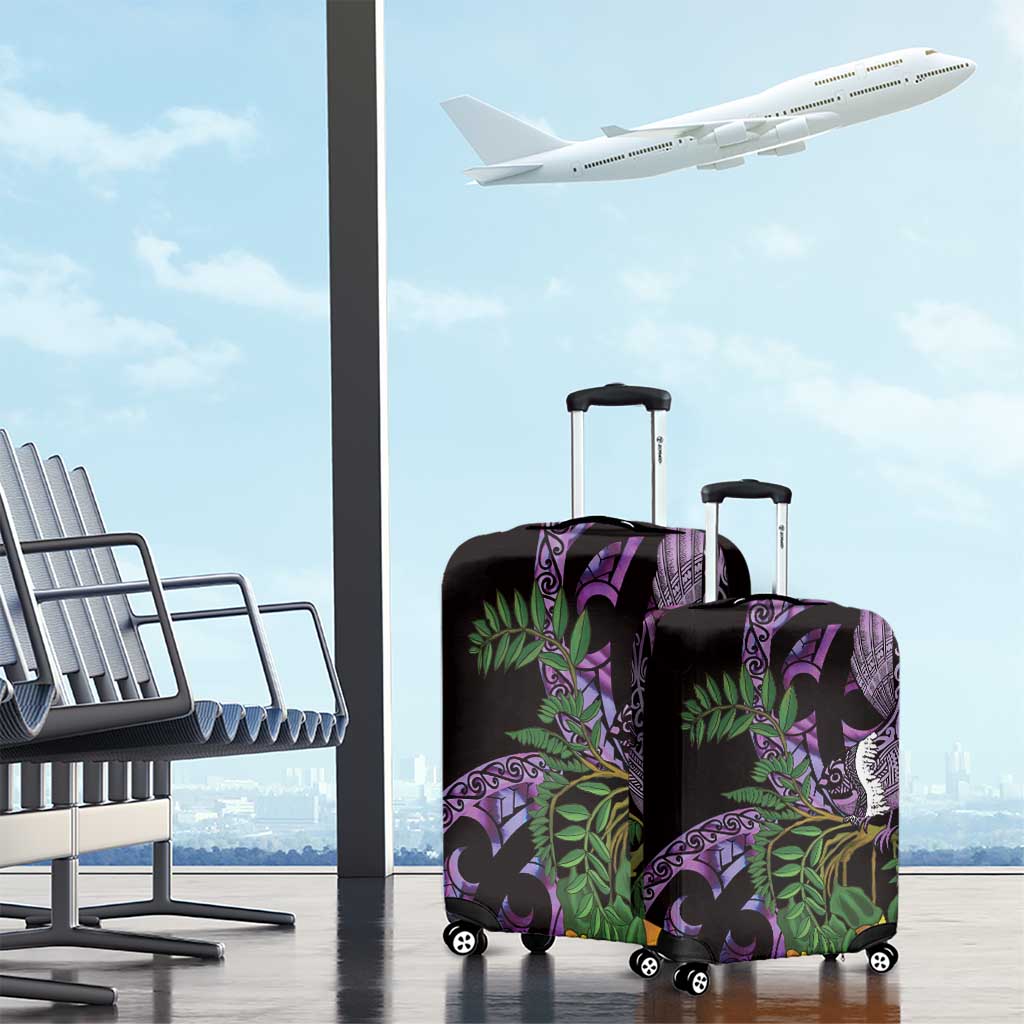 Purple New Zealand Kowhai And Piwakawaka Luggage Cover Maori Ngaru Paua Shell LT14 - Polynesian Pride