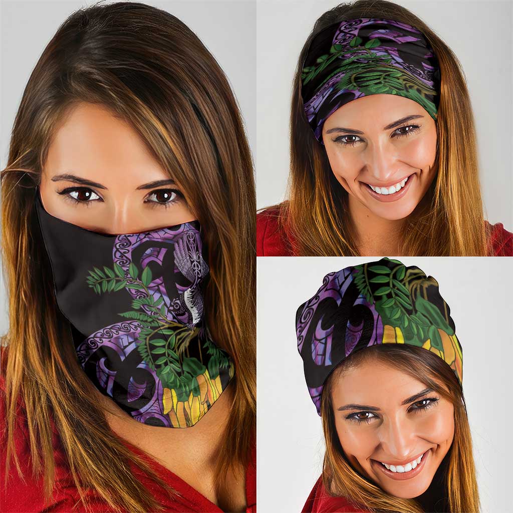 Purple New Zealand Kowhai And Piwakawaka Neck Gaiter Maori Ngaru Paua Shell LT14 - Polynesian Pride