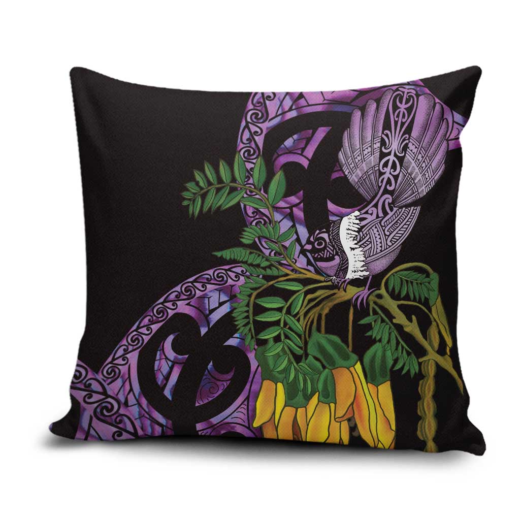 Purple New Zealand Kowhai And Piwakawaka Pillow Cover Maori Ngaru Paua Shell LT14 Purple - Polynesian Pride