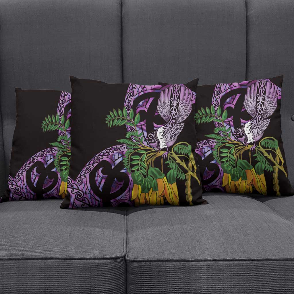 Purple New Zealand Kowhai And Piwakawaka Pillow Cover Maori Ngaru Paua Shell LT14 - Polynesian Pride