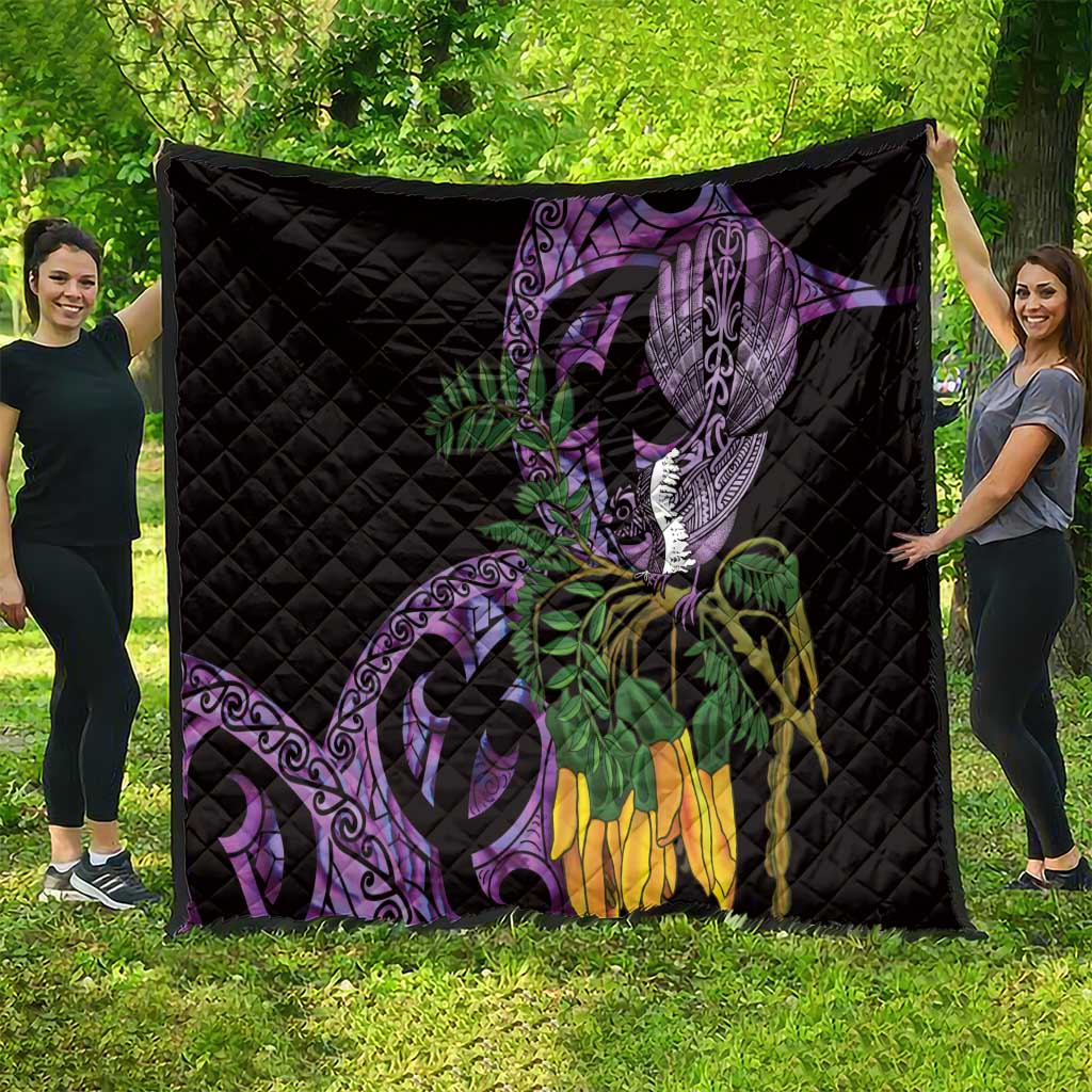 Purple New Zealand Kowhai And Piwakawaka Quilt Maori Ngaru Paua Shell LT14 - Polynesian Pride