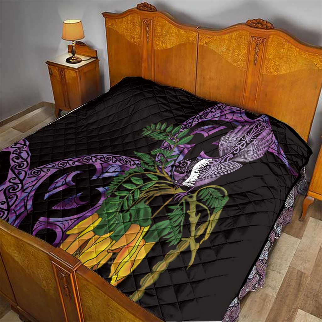 Purple New Zealand Kowhai And Piwakawaka Quilt Maori Ngaru Paua Shell LT14 - Polynesian Pride