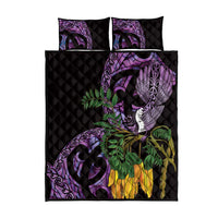 Purple New Zealand Kowhai And Piwakawaka Quilt Bed Set Maori Ngaru Paua Shell LT14 - Polynesian Pride